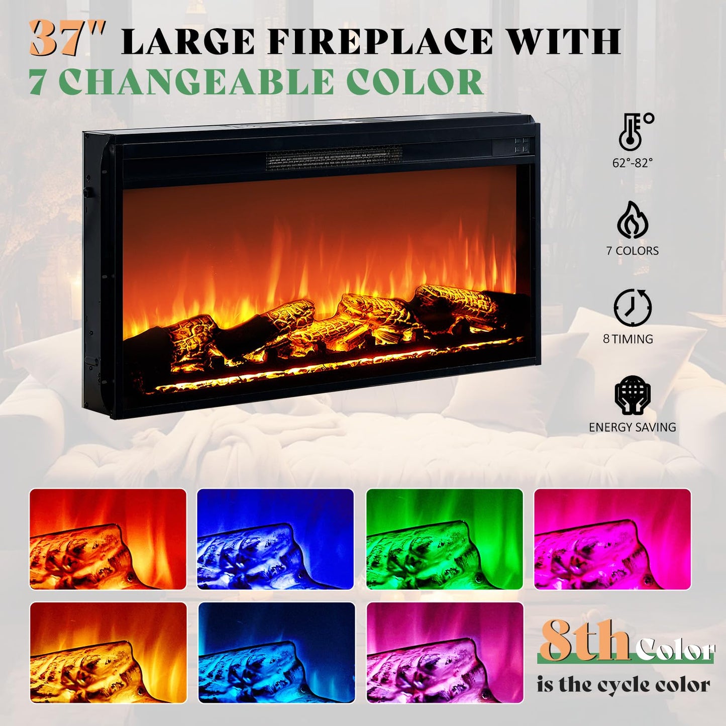 AMERLIFE Farmhouse Fireplace TV Stand with 37" Electric Fireplace for 80 Inch TVs, Large LED Media Entertainment Center with Drawers, 31" Tall Highboy TV Console Cabinet with Door, Living Room, White