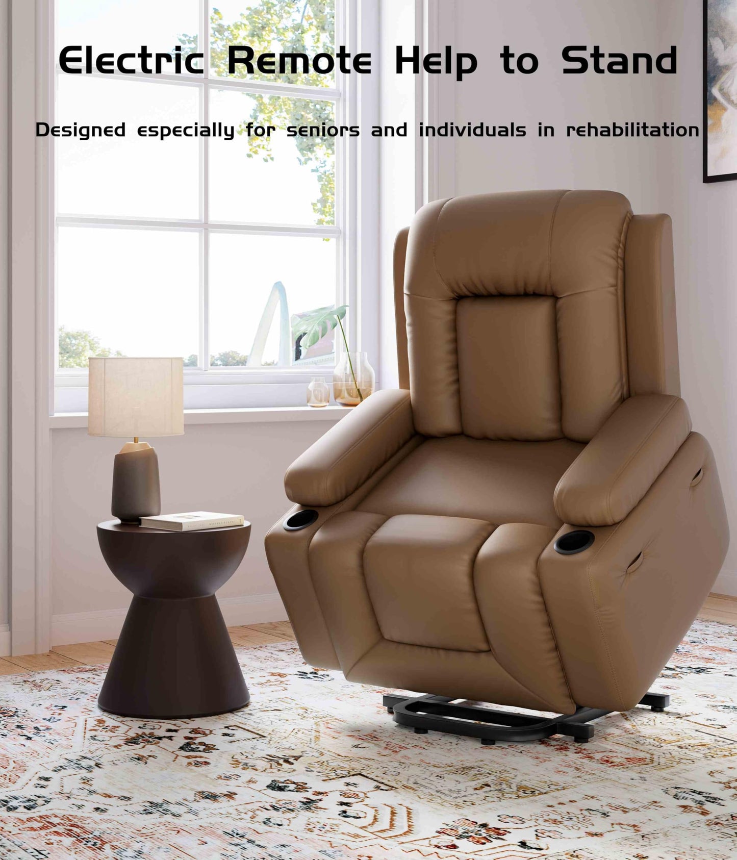 Power Lift Recliner Chair - Heat and Massage, Faux PU Electric Lift Recliner for Elderly & Mobility Impaired, Adjustable Back and Legs, Heavy Duty Lift Chair for Seniors