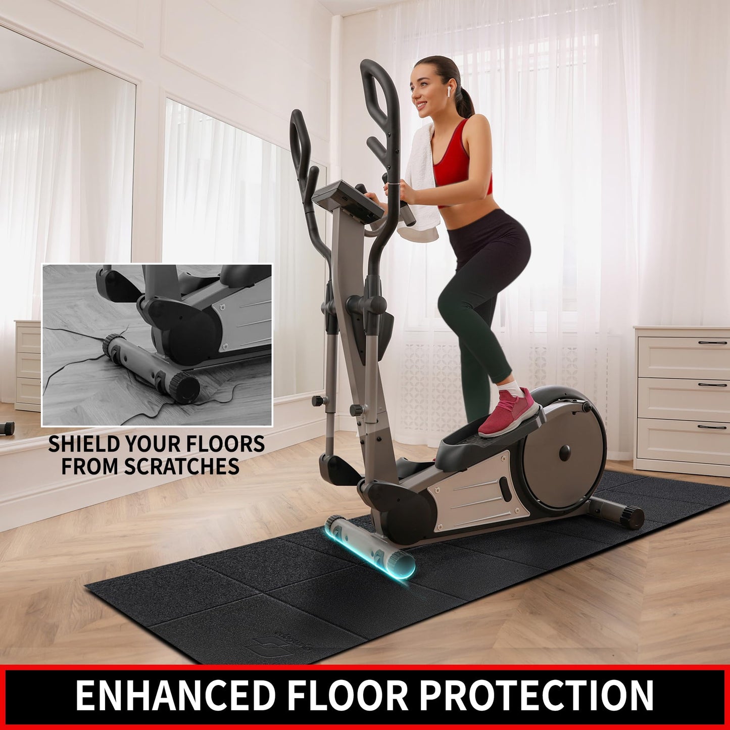 Foldable Treadmill Mat for Peloton Bike, Elliptical, Spin Bike, Walking Pad – 6mm Non-Slip Floor Mat for Under Treadmill, Exercise Equipment, Gym, Carpet & Hardwood Floor