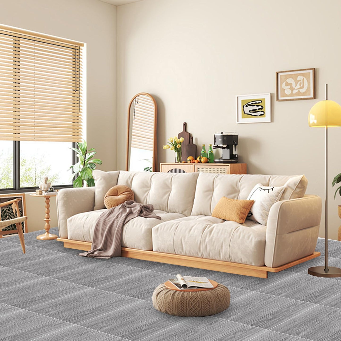 AKOLAFE Thicken 36 Sheet Vinyl Flooring 12x12 Peel and Stick Floor Tile Waterproof Clearance Vinyl Floor Tiles Vert Wood Grey Self Adhesive Floor Tiles Sticky Laminate Flooring for Kitchen Basement RV
