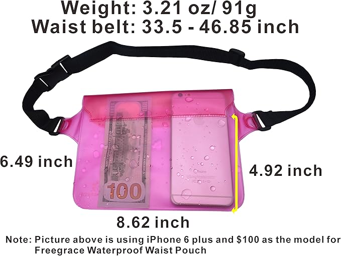 Waterproof Pouches with Waist Strap / Pouch Case Bundle Set- Keep Your Phone & Valuables Dry and Safe - Waterproof Dry Bags for Boating Swimming Snorkeling Kayaking Beach Water Parks Pool