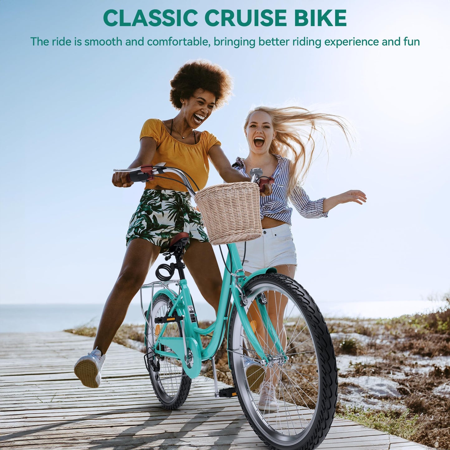YITAHOME 24 & 26 Inch Beach Cruiser Bike for Women, 1 & 7 Speed Commute Bike for Adults, Womens Bicycle with Adjustable Seat, Multiple Color