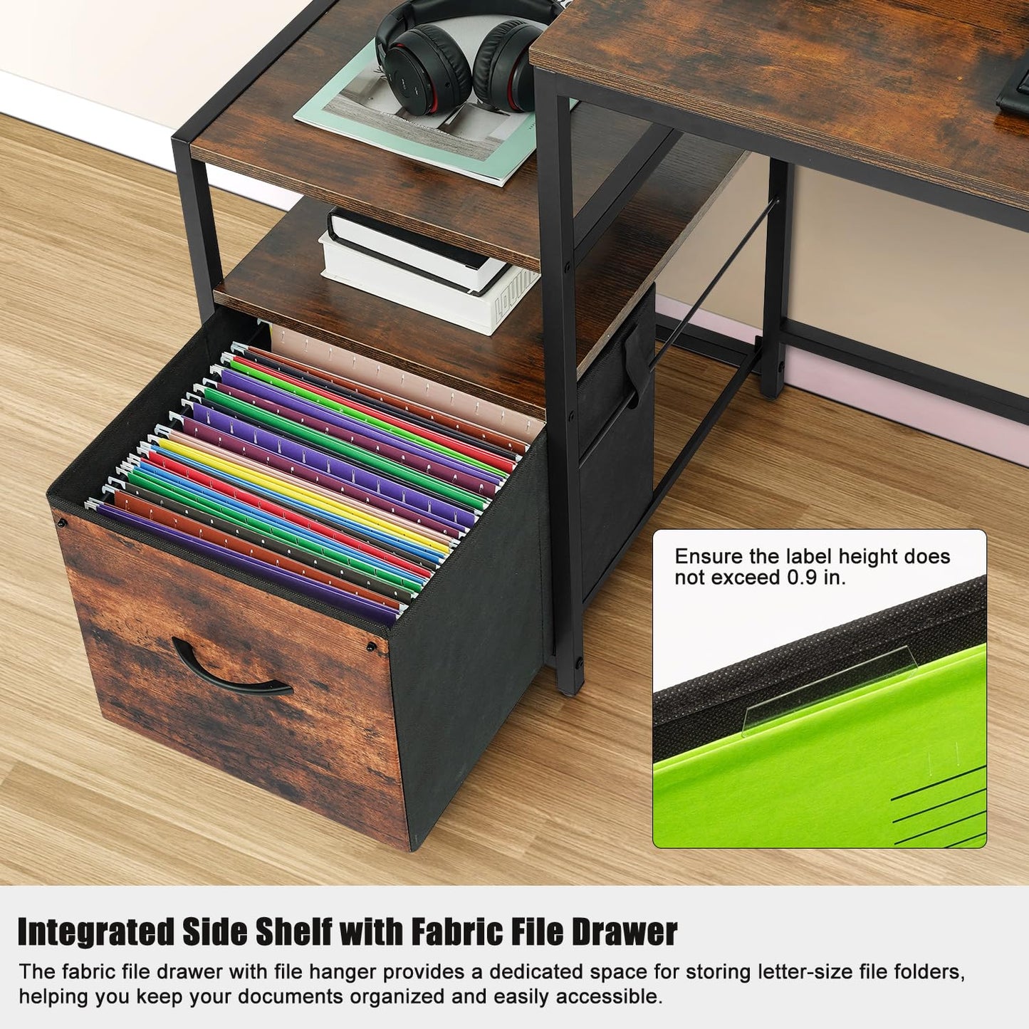 TOPSKY Computer Desk with Storage Shelf/Cloth File Drawer for Letter Size/Monitor Stand Study Table for Home Office (Rustic Brown, 62.4 inch)