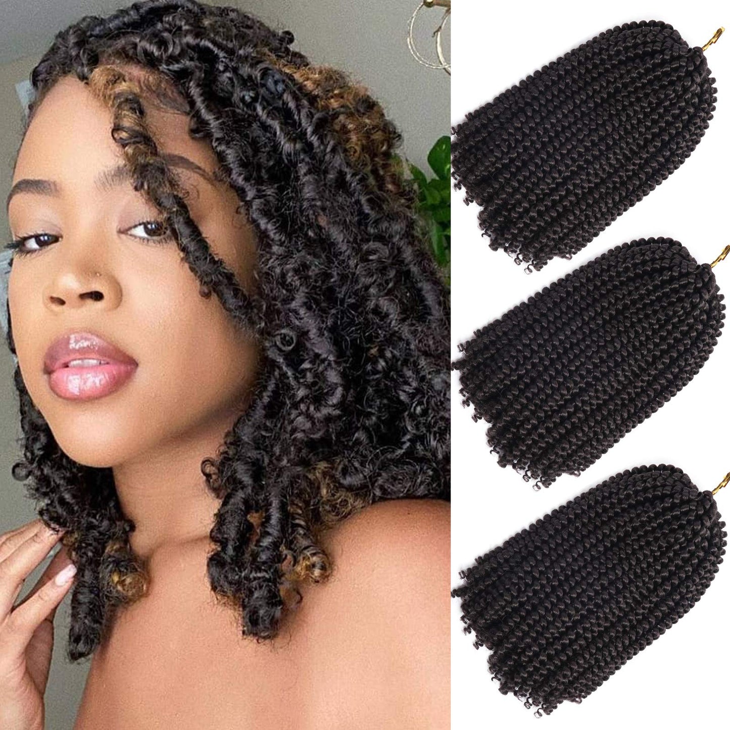 10 Inch Spring Twist Crochet Braids Hair for Butterfly Locs Bomb Twist Crochet Hair Beyond Beauty Ombre Colors Synthetic Fluffy Hair Extension 3 Packs 30 Strands 135g/Pack(10 Inch, #4)
