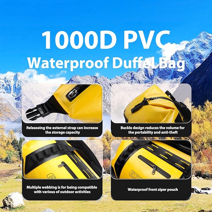 ESONE Dry Bag Waterproof Backpack for Men/Women Waterproof Backpack for Travel Dry Bag Backpack Waterproof Duffel Bag for Kayaking Rafting Boating Swimming Camping Travel Beach 50L