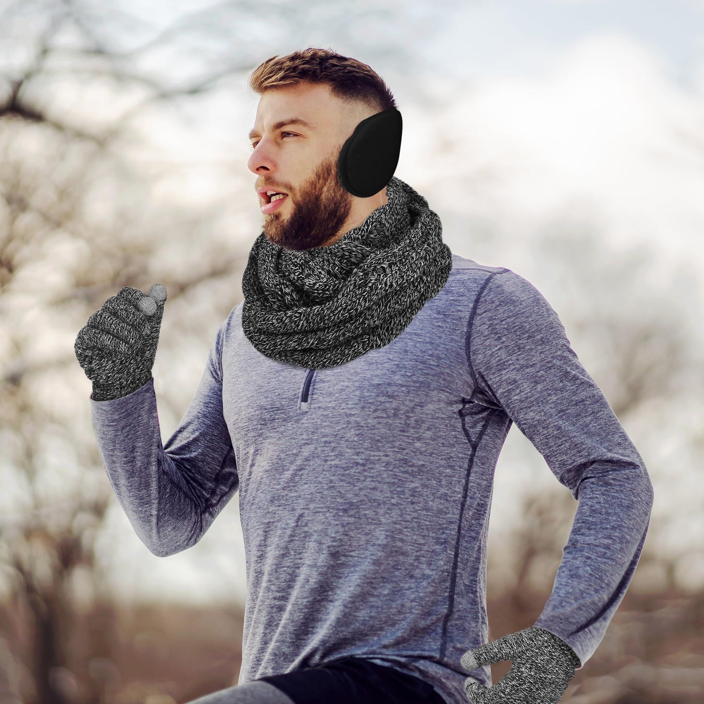 Aneco Winter Warm Sets Knitted Scarf Beanie Hat Touch Screen Gloves and Winter Ear Warmer Hats for Women or Men