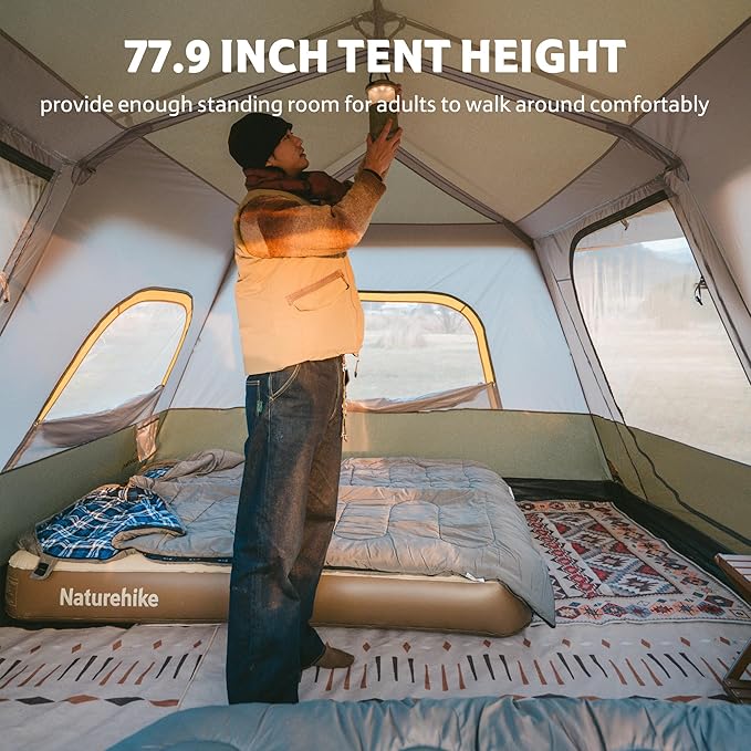 Naturehike Cape 4/6/8 Person Camping Tent, 60S Easy Setup Instant Tent Pop up Tent, Waterproof Large Tall 6/8 Person Tents for Camping, Car Camping