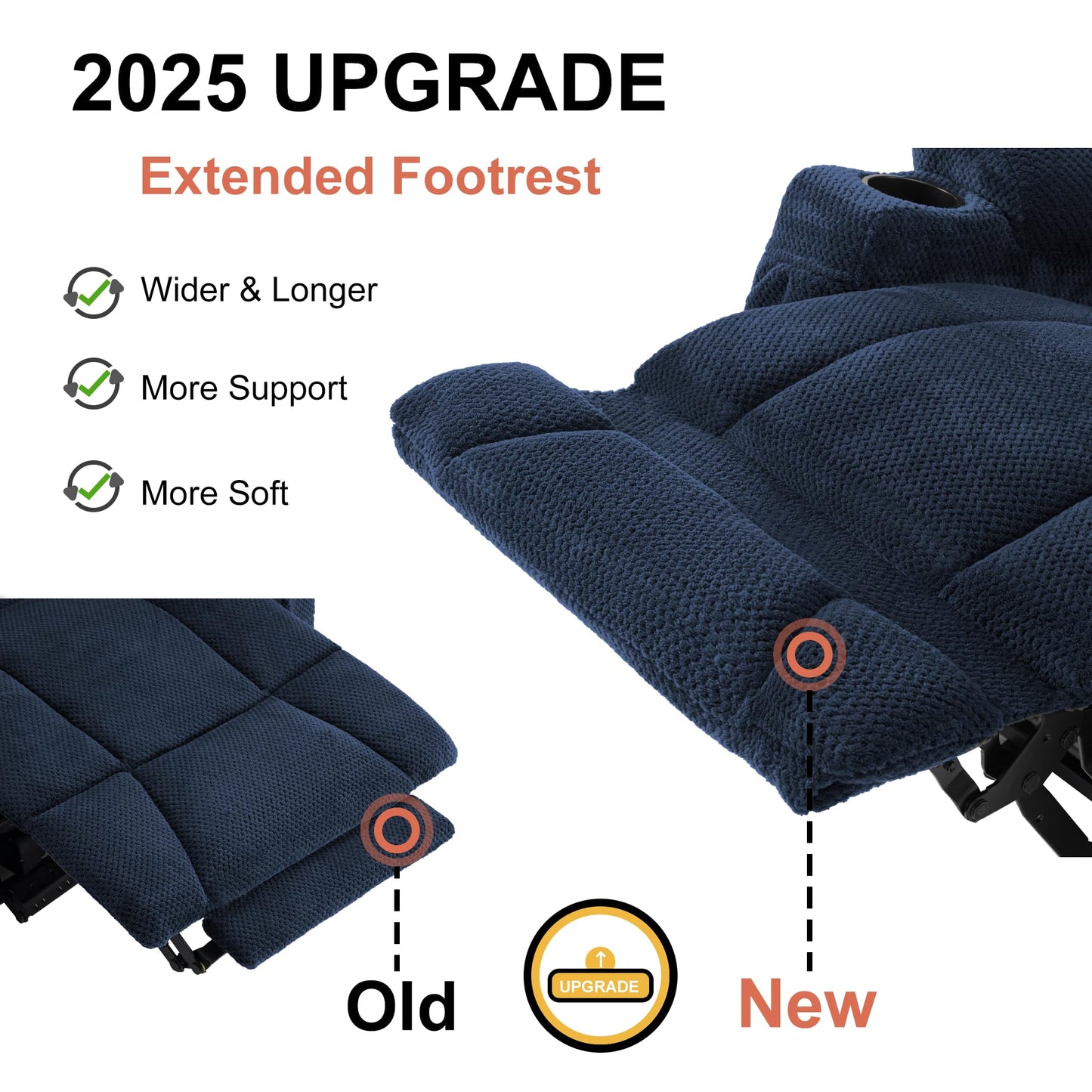 MCombo Zero Gravity Power Recliner Chair with Heat and Vibration Massage, Reclining Chair with USB & Type C Ports, Cup Holders for Living Room, Fabric 8015 (Navy Blue)