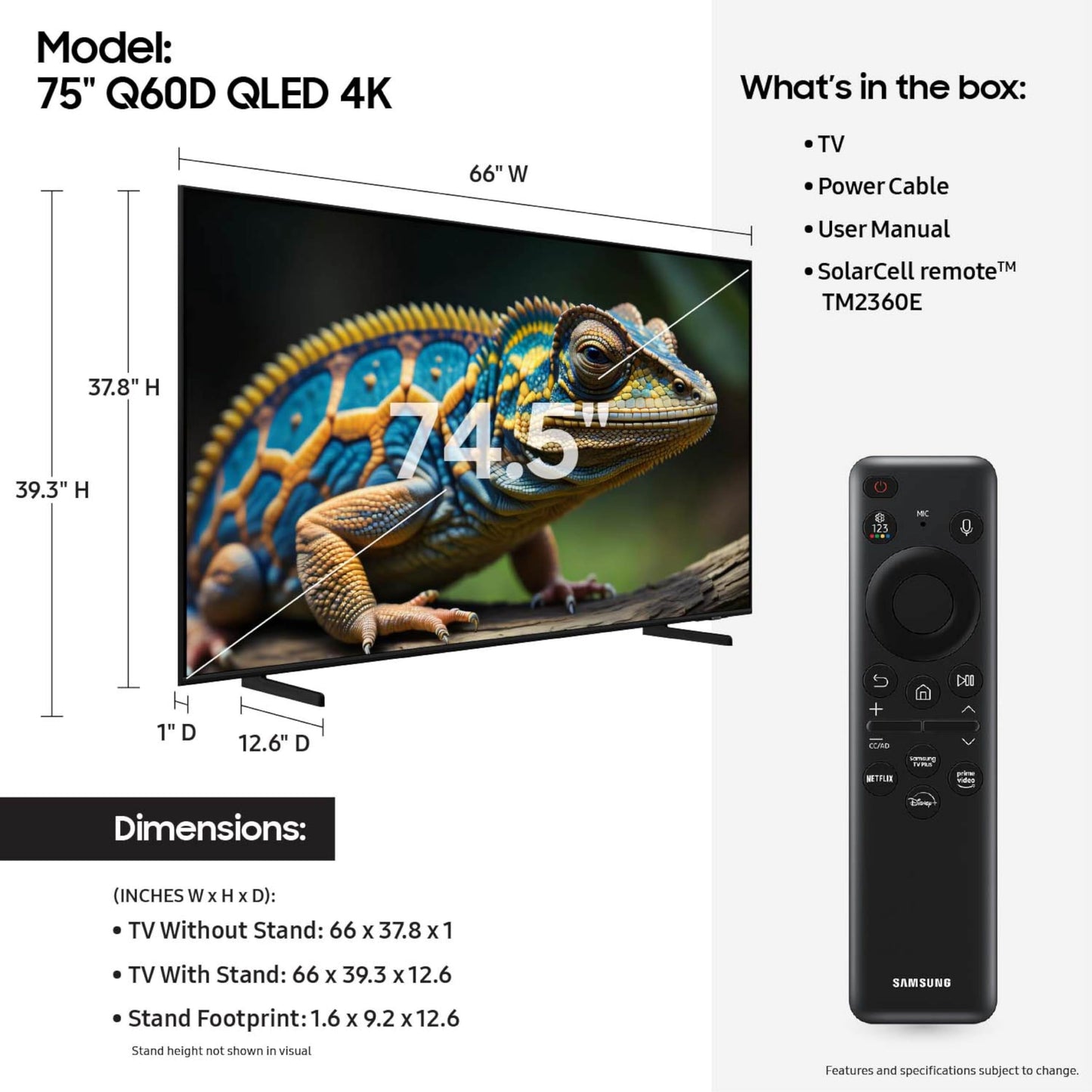 Samsung 75-Inch Class QLED 4K Q60D Series Quantum HDR Smart TV w/Object Tracking Sound Lite, Motion Xcelerator, Slim Design, Gaming Hub, Alexa Built-in (QN75Q60D, 2024 Model)