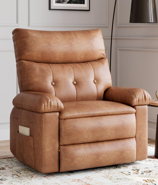 GarveeHome Oversized Wide Recliner Chair - Heat and Massage, Faux PU Leather Large Manual Recliner for Adults, Lazy Chair with 1.5X Sponge Comfort Arm and Back for Living Room, Bedroom