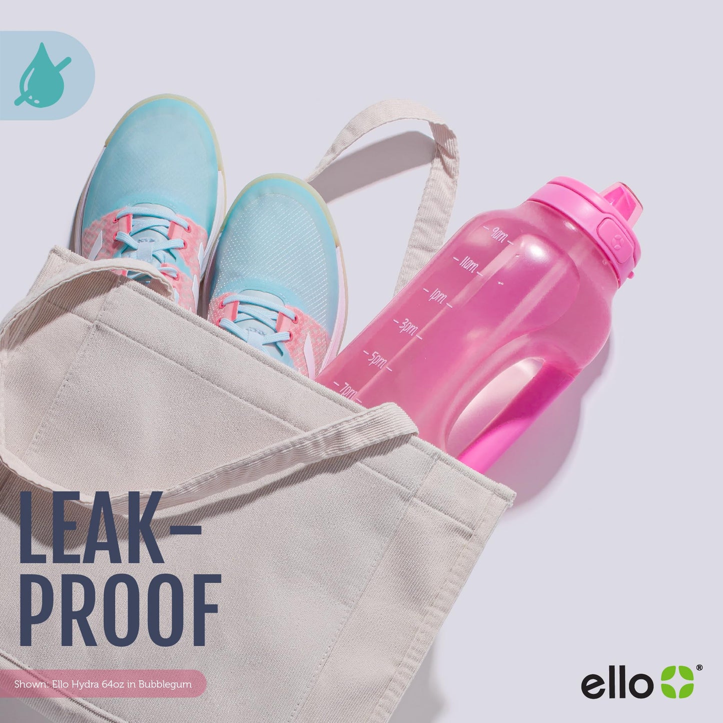 Ello Hydra 64oz Half Gallon Water Jug with Handle and Motivational Time Markers for All Day Hydration, Plastic Reusable Water Bottle with Straw and Locking, Leak Proof Lid, BPA Free, Grey