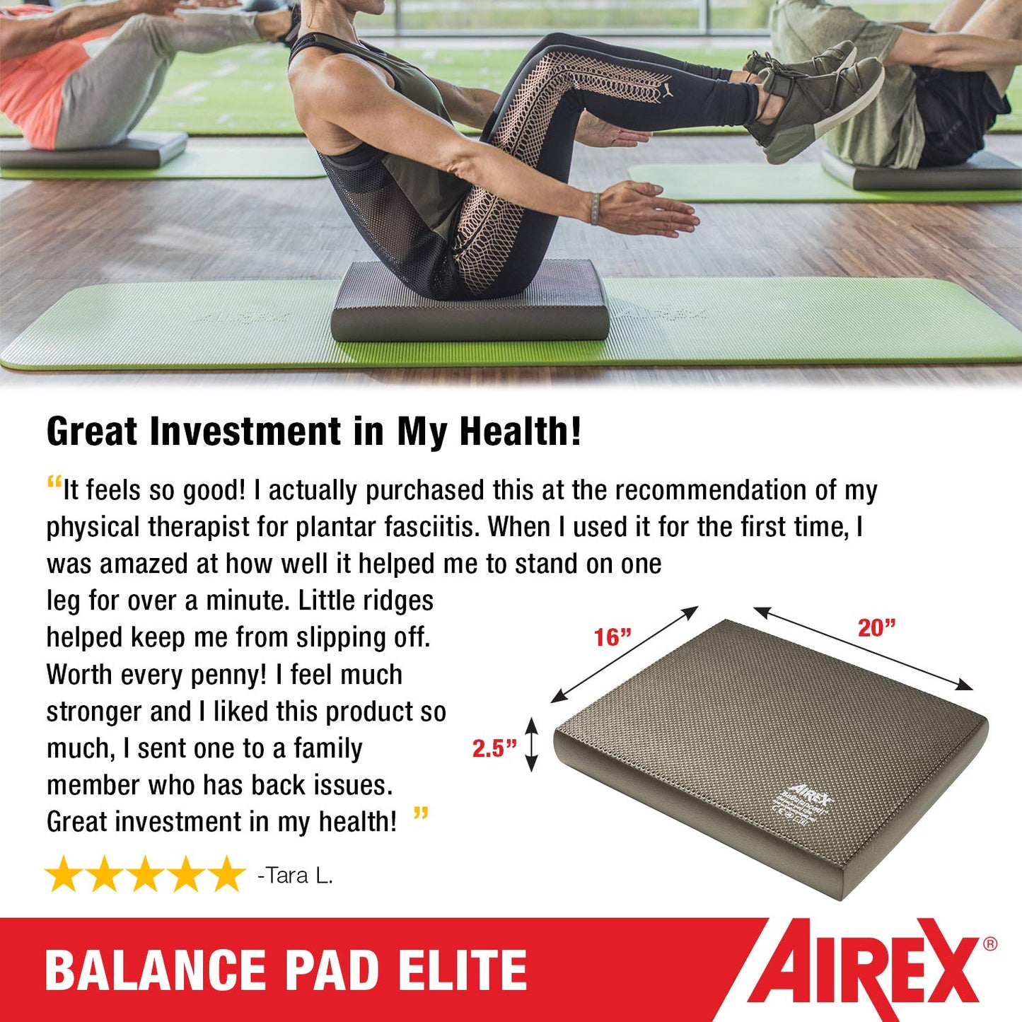 AIREX Elite Premium Non Slip Foam Balance Pad with Waterproof and Tear Proof Design for Workouts, Physical Therapy, and More, Lava Gray