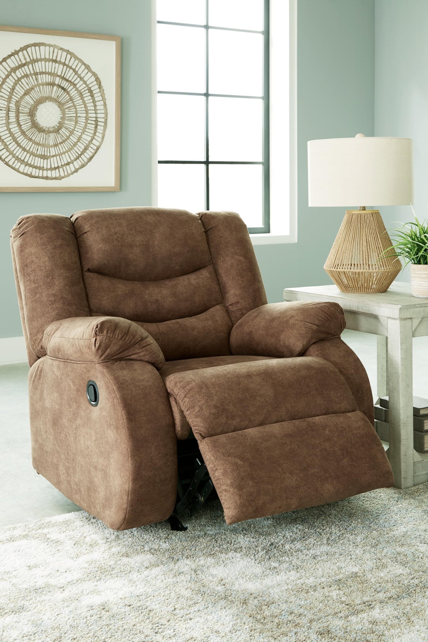 Signature Design by Ashley Partymate Contemporary Faux Leather Manual Rocker Recliner, Dark Brown
