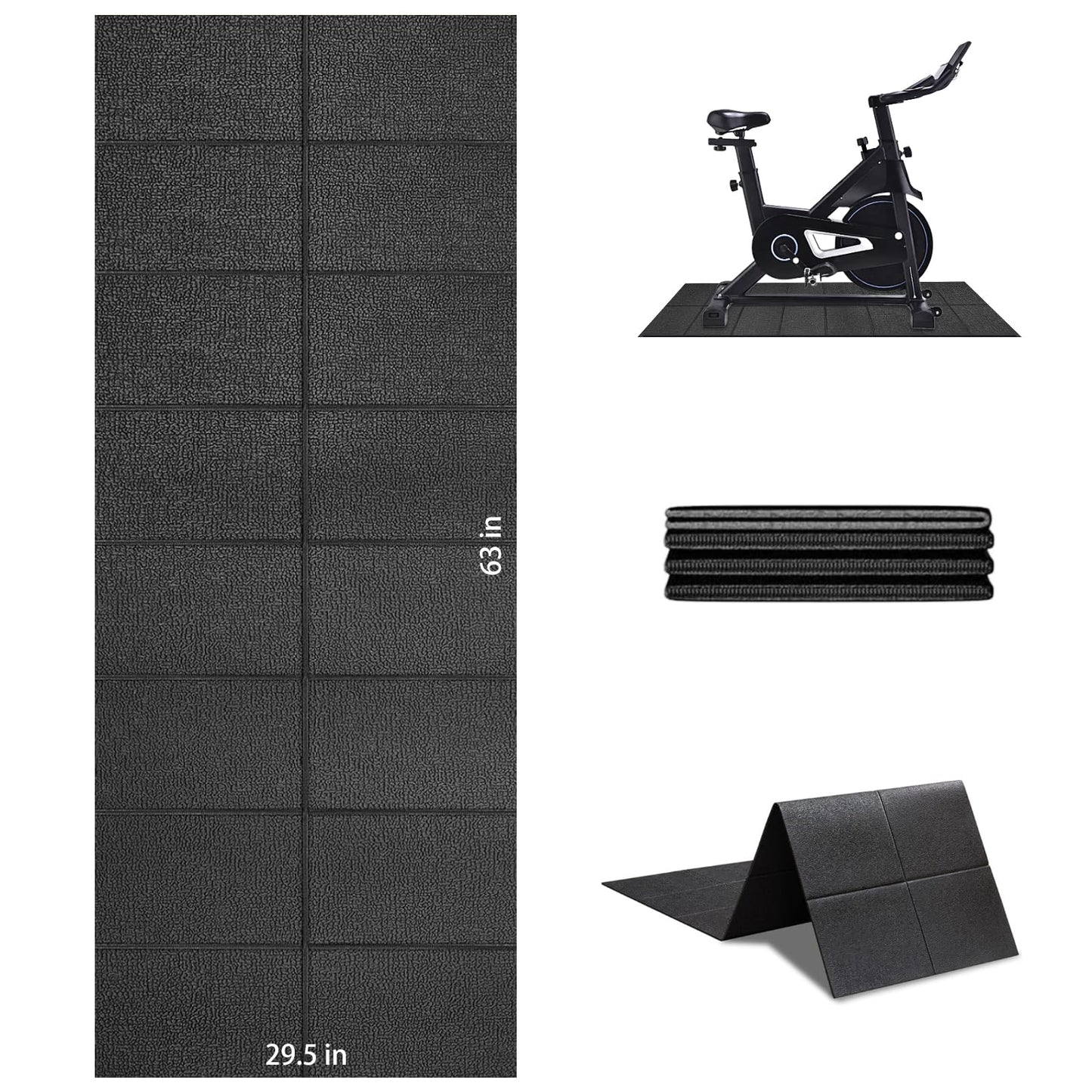 Treadmill Mat, Exercise Mats for Home Workout, 63"x29.5", 1/4", Compatible with Peloton, Foldable Walking Pad for Carpet, Hardwood Floors, Bike and Exercise Equipment, Noise Shock Absorption