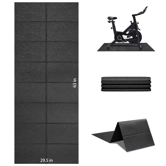 Treadmill Mat, Exercise Mats for Home Workout, 63"x29.5", 1/4", Compatible with Peloton, Foldable Walking Pad for Carpet, Hardwood Floors, Bike and Exercise Equipment, Noise Shock Absorption
