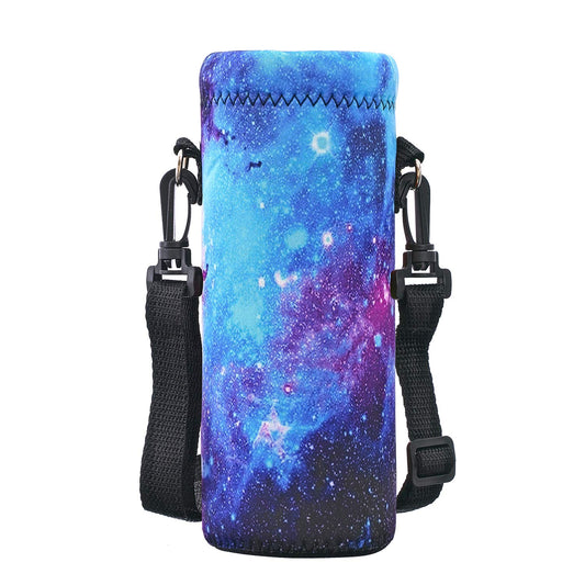 RICHEN Neoprene Water Bottle Carrier Bag with Adjustable Shoulder Strap,Insulated Water Bottle Cover for 750ml/24oz Stainless Steel/Glass/Plastic Bottles (Galaxy,750ML)