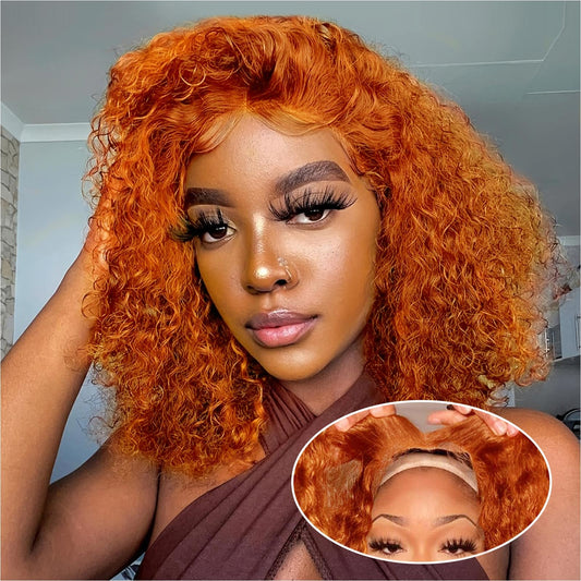 Ailwelia Ginger Deep Wave Wig Human Hair Bob 12Inch Curly Bob Wig 200% Density Ginger Bob Wig Human Hair 5x5 Hd Lace Closure Wigs Human Hair Glueless Wigs For Black Women