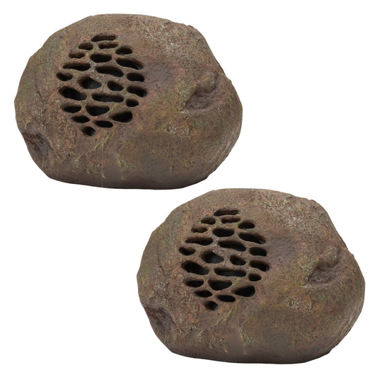 Alpine Corporation Weather-Resistant Bluetooth Solar-Powered Outdoor Wireless Rock Speaker - Set of 2