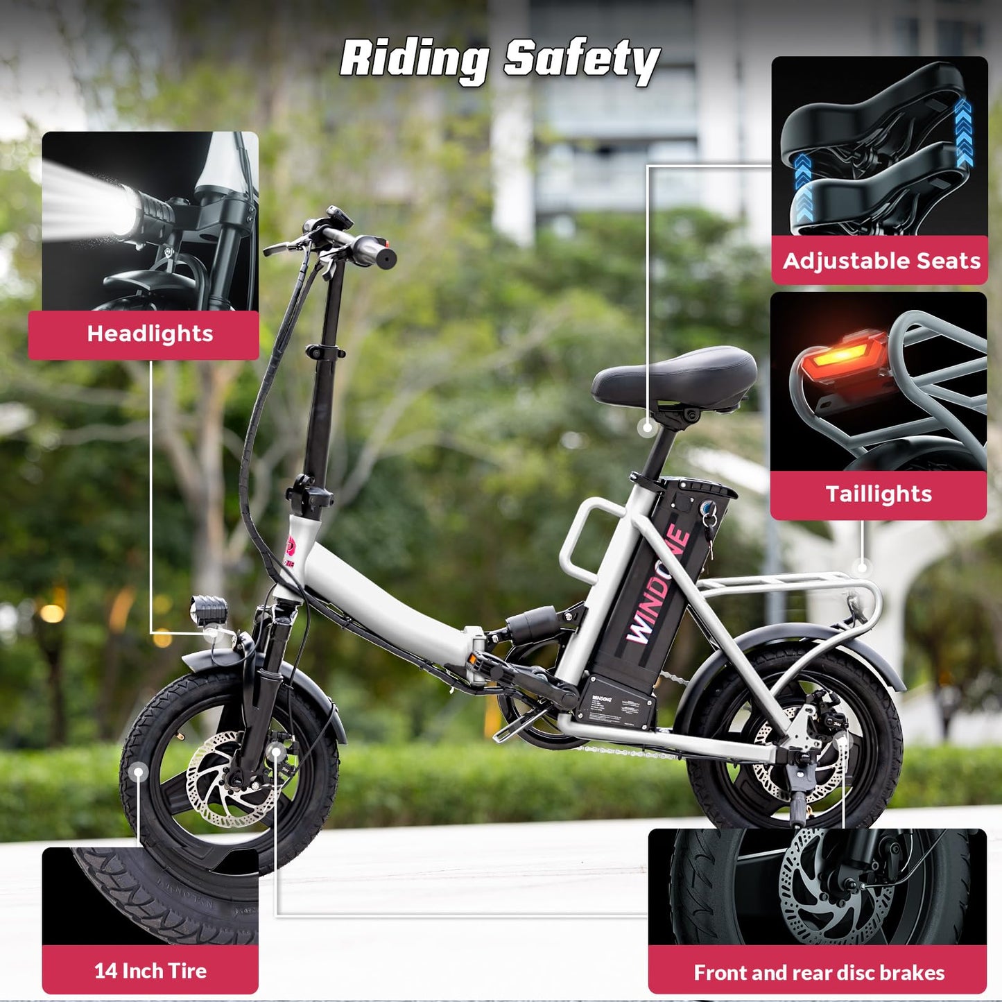 Windone S14 Electric Bike for Adults, Max 19 MPH Speed & 28 Miles Range (PAS), 500WPeak Motor and Lightweight & Portable, Shock Absorbers Electric Bicycle, Foldable ebike for Adults