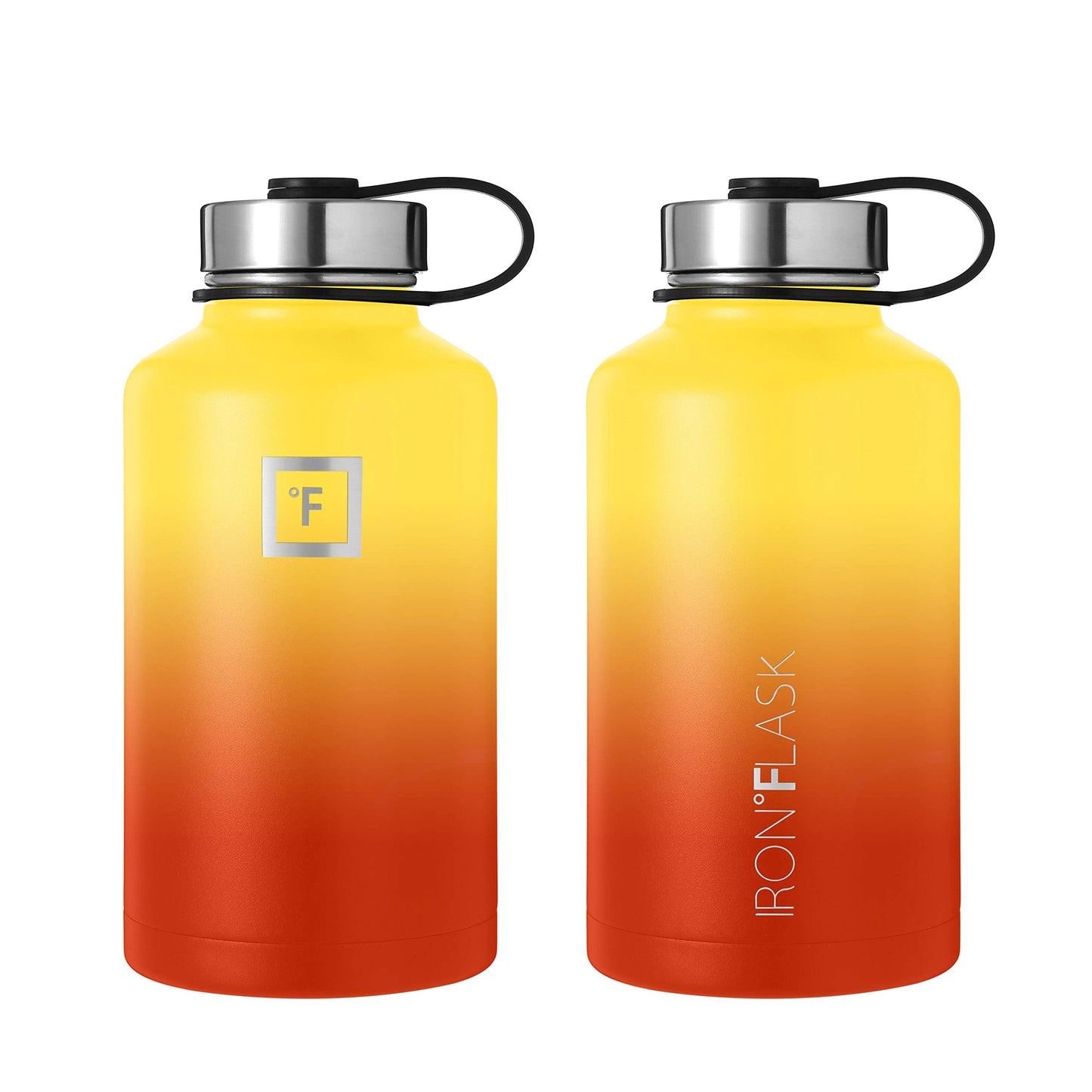 IRON °FLASK Sports Water Bottle - 64 oz, 3 Lids (Straw Lid), Stainless Steel Vacuum Insulated, Hot Cold, Modern Double Walled, Simple Thermo Mug (Fire)