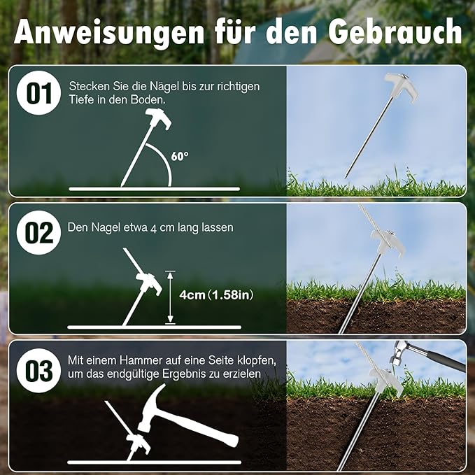 14 Pack Tent Stakes Heavy Duty, 7.8 Inch Glow-in-The-Dark Tent Pegs for Garden, Camping, Outdoor Hiking, Fishing and Camping