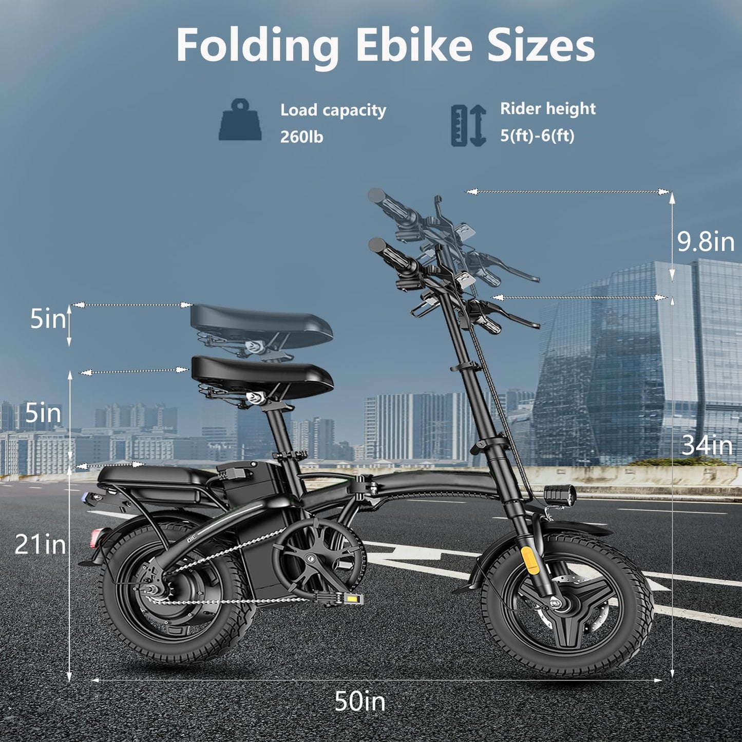 Electric Bike for Adults Peak 500W, 23MPH Max Speed Folding Electric Bicycles, 14" Mini Ebike Pedal Assist, 30° Uphill Shock Absorbers E-Bike, 48V12AH Removable Battery, Top 38 Miles PAS Range