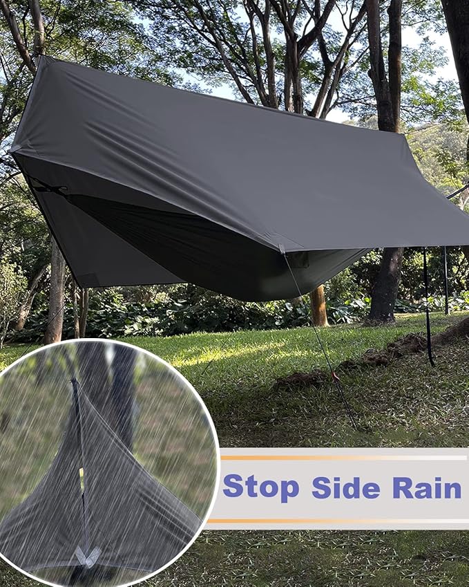 Hammock Tent Rain Fly-Camping Hammock Outdoor Tarp-Small Door Design-Keep Side Wind Rain-Best for Backpacking Hiking Camping Survival