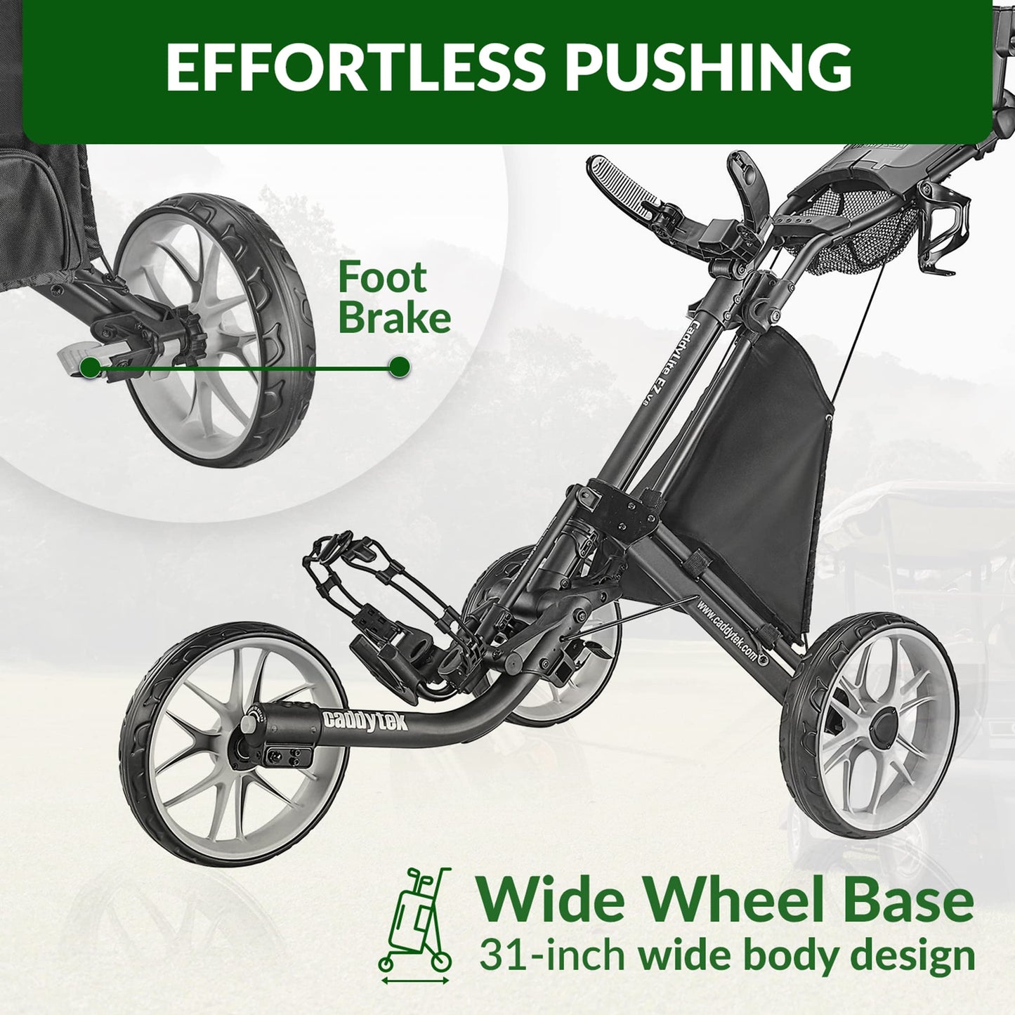 Caddytek CaddyLite EZ Fold V8 Golf Push Cart – Lightweight 3-Wheel Collapsible Trolley with Folding Button, Cooler Basket, Umbrella & Phone Holder, Magnetic Pad, Bag Straps