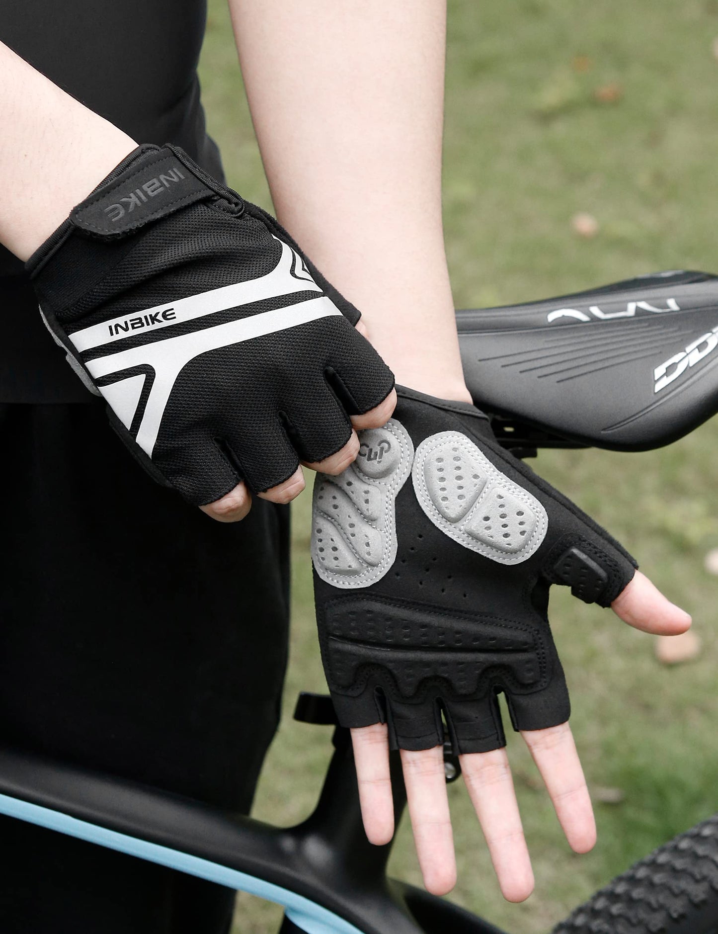 INBIKE Mountain Bike Gloves, Cycling Gloves Half Fingers MTB DH Road Riding Bicycle Biking Men Women Black Large