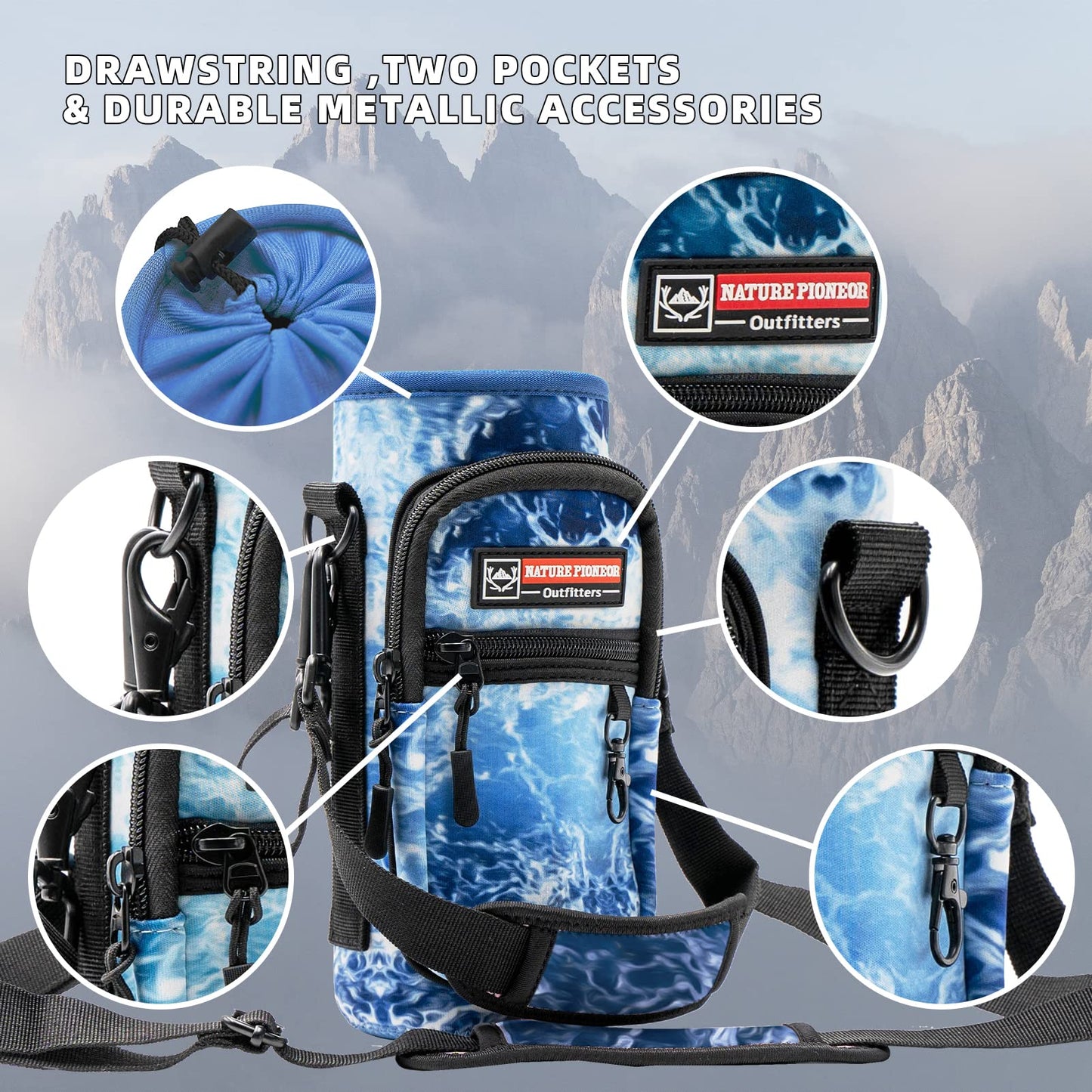 NATURE PIONEOR Water Bottle Carrier Holder Sleeve with Adjustable Strap25 32 40 oz, Insulated Water Bottle Holder Sling Bag