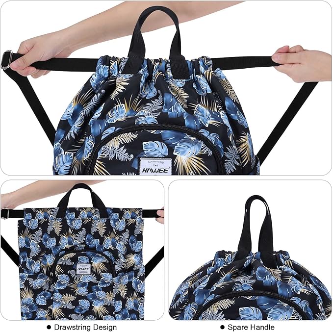 Dry Wet Drawstring Backpack with Shoe Compartment for Women Adjustable Gym Bag