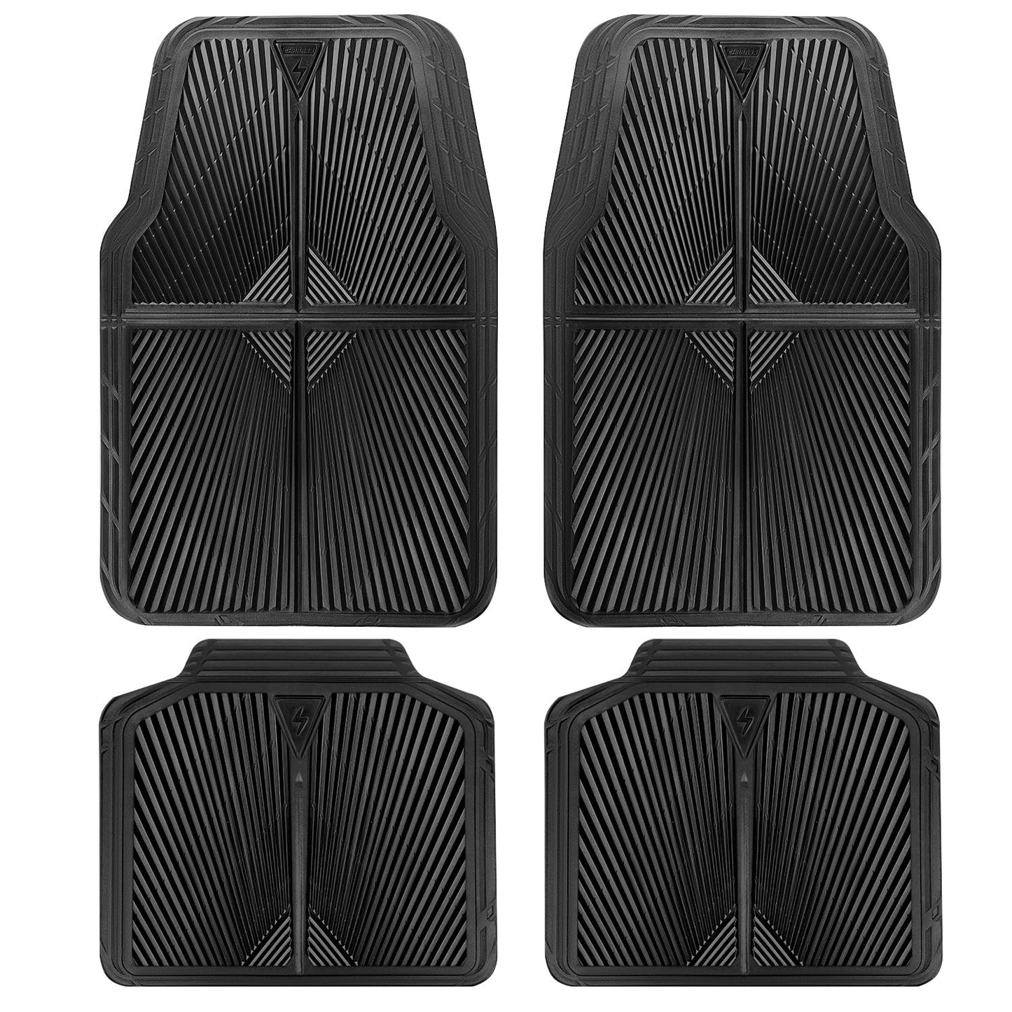 CAR PASS Rubber Floor Mats, All Weather Waterproof Trim-to-Fit Automotive Mats for Cars Trucks SUV, Anti-Slip Easy Clean, Heavy Duty Full Set 3-Piece, All Black