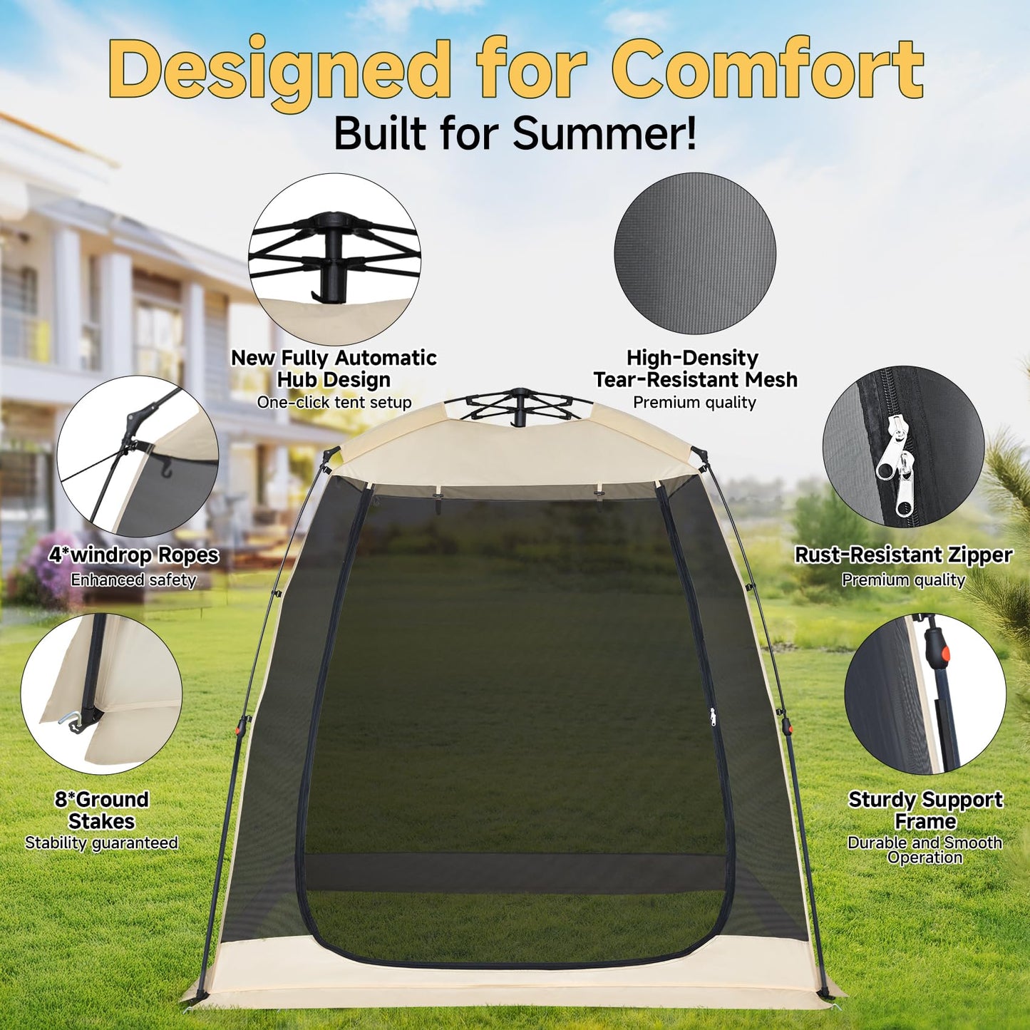Alvantor Screen House Gazebo, 2-4 Person Pop Up Screen Tent, Instant Screen Room with Carry Bag, Outdoor Mosquito Tent Camping, Sun Shade Shelter for Patio, Garden, Backyard, Deck 7 x 4 x 7 FT