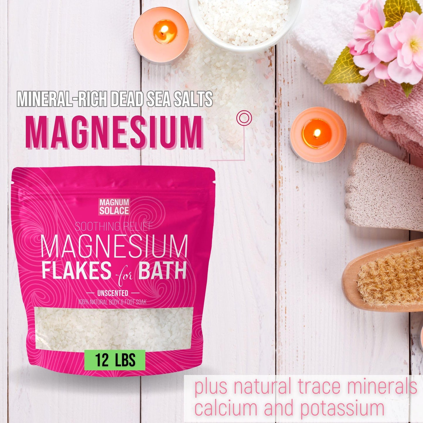 Magnesium Flakes for Bath - Magnesium Chloride Flakes Organic Pure - Unscented, 12 LBS