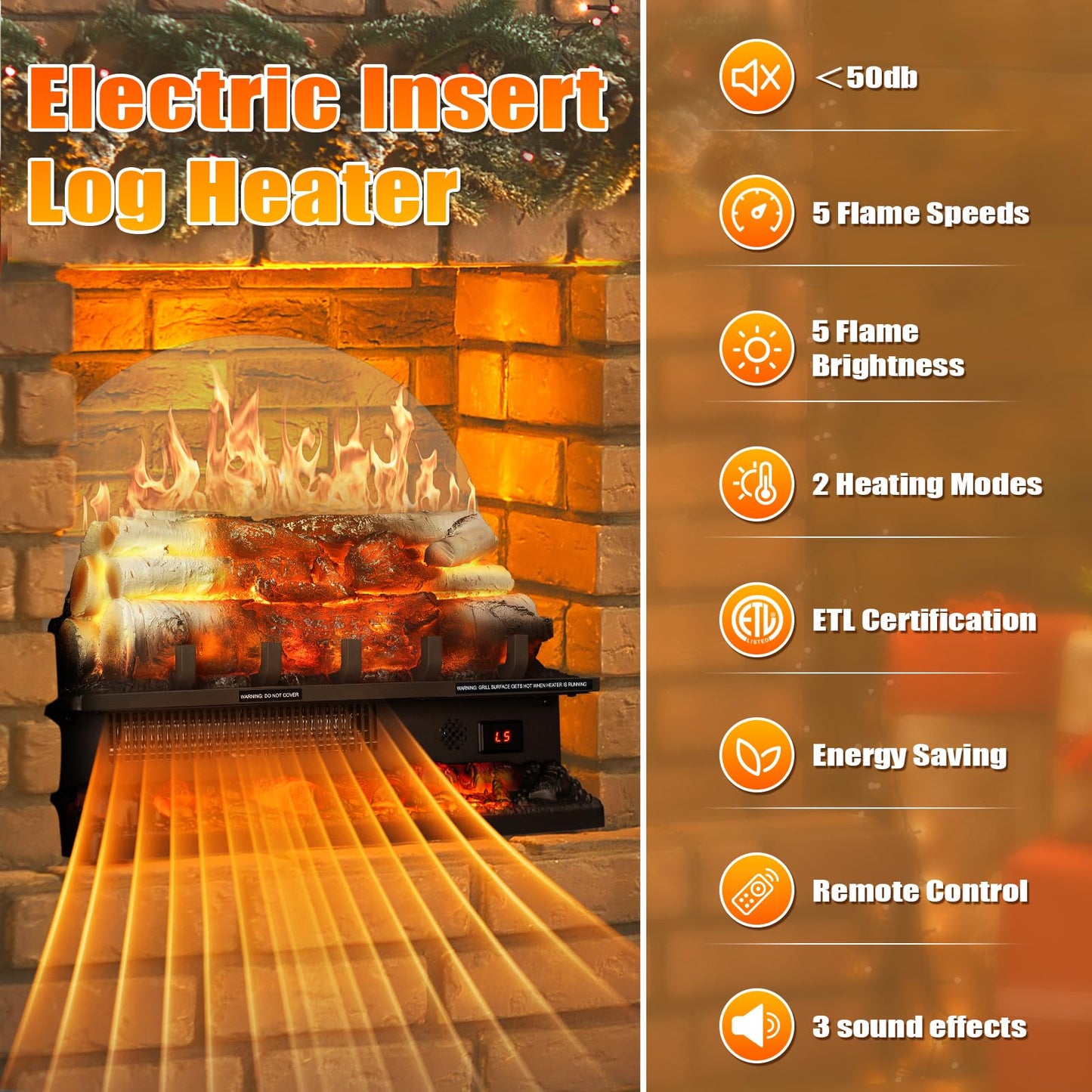 Antarctic Star 21 Inch Electric Fireplace Log Heater Remote Control Real Flame Effect Ember Bed, Overheated Protection, Adjustable Brightness, Speed, Temp and Sound Effect, Indoor Use 750W/1500W