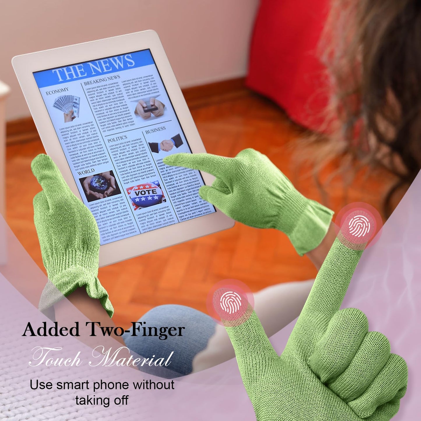 MIG4U Moisturizing Beauty Gloves Touchscreen Overnight Sleeping Glove for Women Dry Hands, Nighttime Lotion, Eczema, SPA, Cosmetic Treatment, Apple Green 3 Pairs Size L/XL