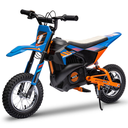 ENYOPRO 24V Electric Dirt Bike for Kids, 250W Kids Electric Motorcycle w/12.6" Air-Filled Tires, Disc Brake, Spring Suspension, Max 13.7 MPH & 8.9 Miles Long-Range, for Kid Ages 13+ (Blue & Orange)
