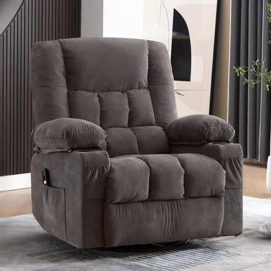 Power Swivel Recliner Chair with Rocking Function for Living Room, Oversized Rocker Recliner Single Sofa with Ergonomic, Side Pocket, Two Cup Holders and USB Charge Port for Adults