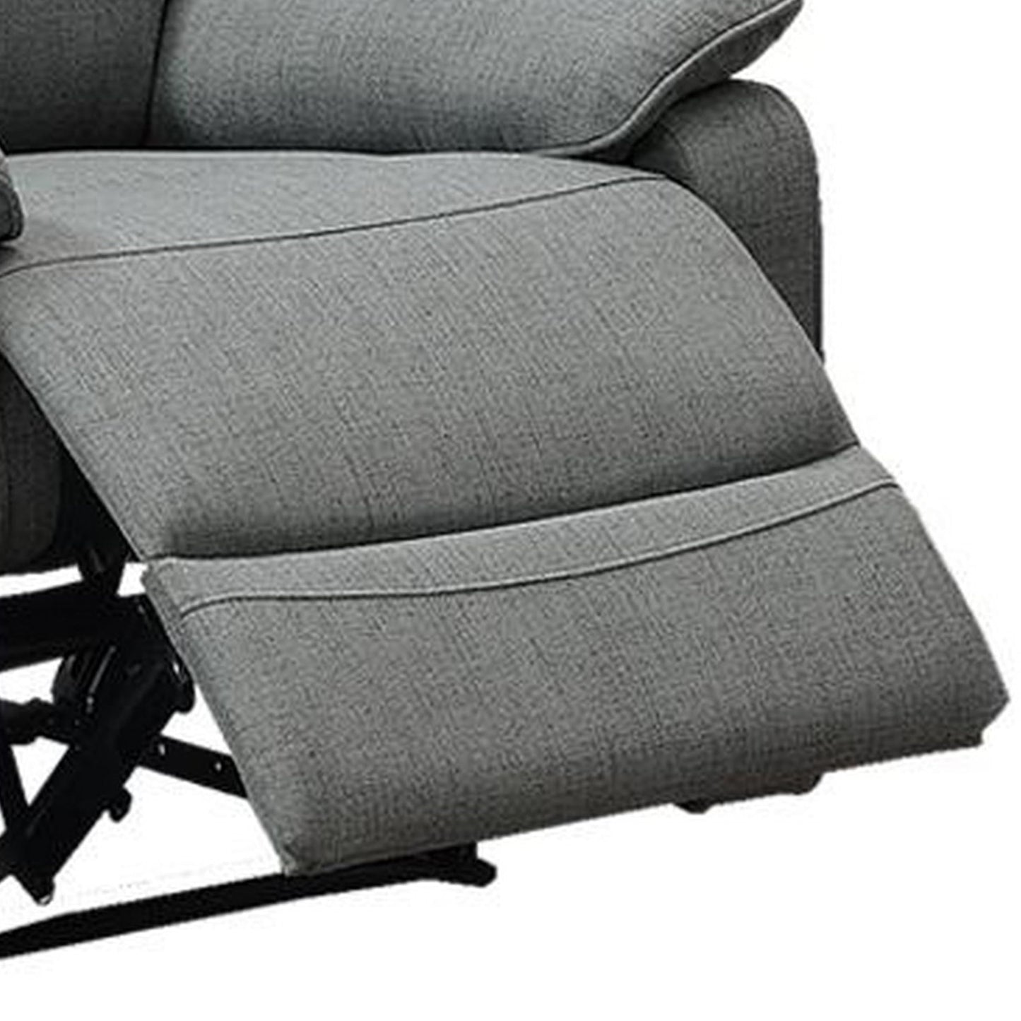 Benjara Fery 35 Inch Manual Recliner Chair and Gray Burlap and Cushioned Seat and Solid Wood