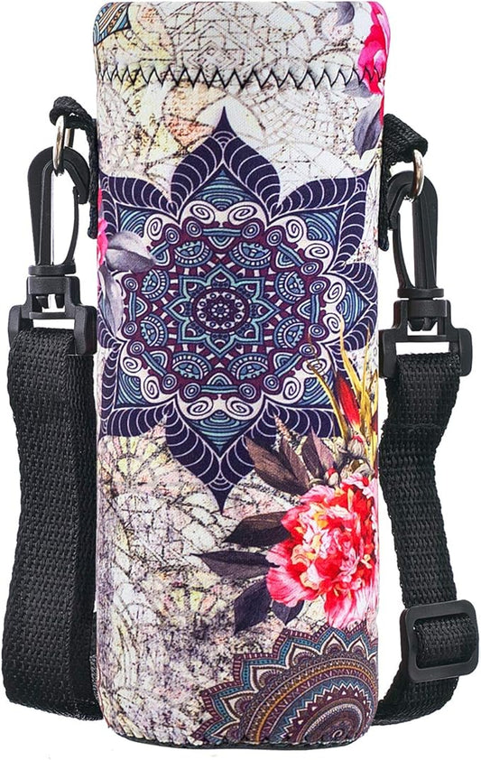Water Bottle Sling Case Bag Carrier Holder - 500ML 750ML 1000ML Neoprene Water Bottle Sleeve Cooler Cover Pouch with Adjustable Shoulder Strap for Men Women Travel Camping Walking Hiking Running