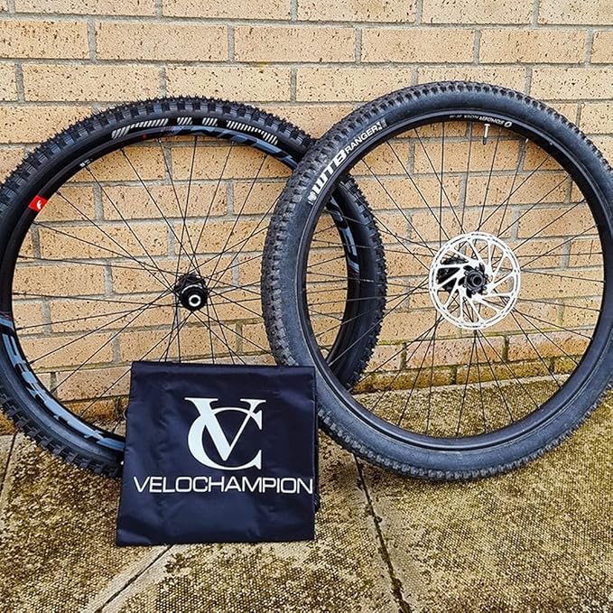 VeloChampion Waterproof Bicycle Wheel Bag Storage Cover | Mountain, Road or Gravel Bike | 650b. 700c. 26” 27.5” 29” Bicycle Wheelset Transport Travel Case (Black, 31.8" (MTB) x2)
