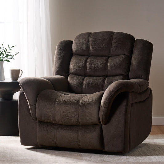 Oversized Recliner Chair, Glider Recliner Nursery Chair, Manual Recliner Chairs for Adults, Brown Fabric Recliner Sofa with Retractable Footrest & Tufted Design, Large Recliner Chair for Bedroom