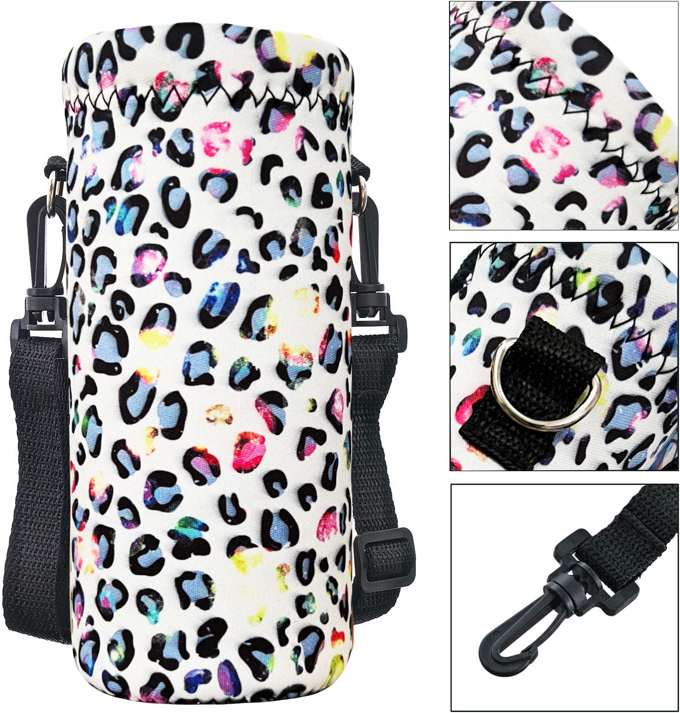 RICHEN Neoprene Water Bottle Carrier Bag with Adjustable Shoulder Strap,Insulated Water Bottle Cover for 500ml/16oz Stainless Steel/Glass/Plastic Bottles (Spots,500ML)