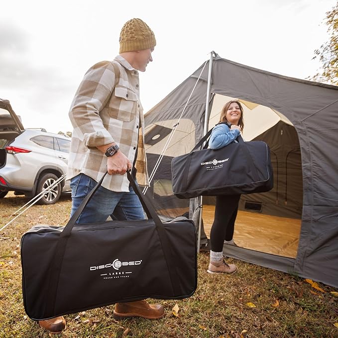 Disc-O-Bed Large Outdoor Convertible 2 Person Bench and Double Camping Cot Portable Bed Bunk System for Adults, Black