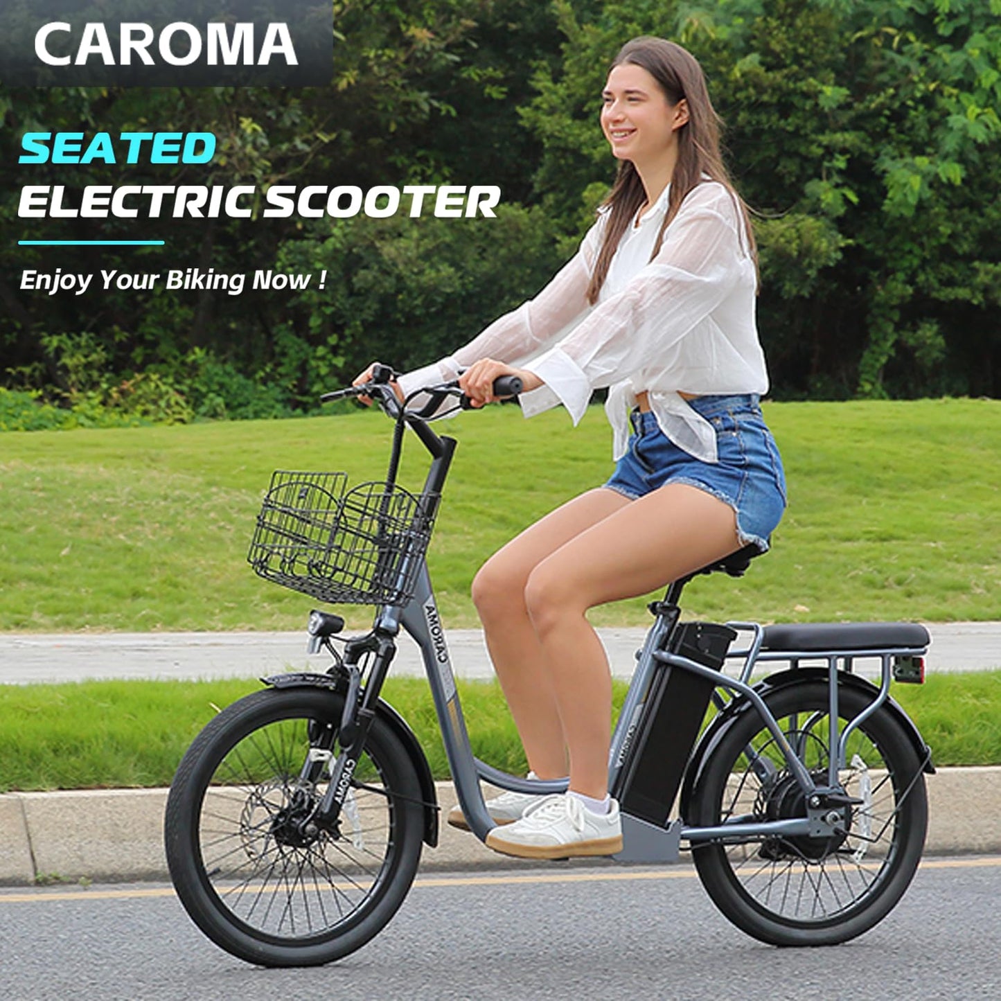 Carom Peak 819W Electric Bike for Adults, 48V Removable Battery, Up to 25Miles&20MPH, 20" Fat Tire Electric Scooter with Basket&Adjustable Seat, Foldable Adult Electric Bicycle for Commuting (White)