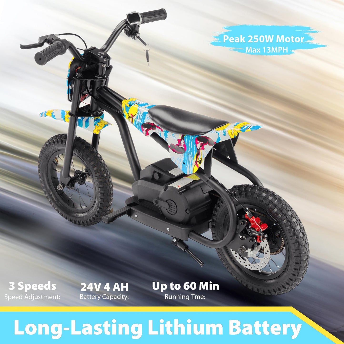 TOBBI Kids Dirt Bike 24V Electric Toddler Motorcycle w/3-Speed Modes, Max Weight 143LBS, Up to 13MPH Off-Road Motor Bike for Children with Dual Brakes, LED Power Display