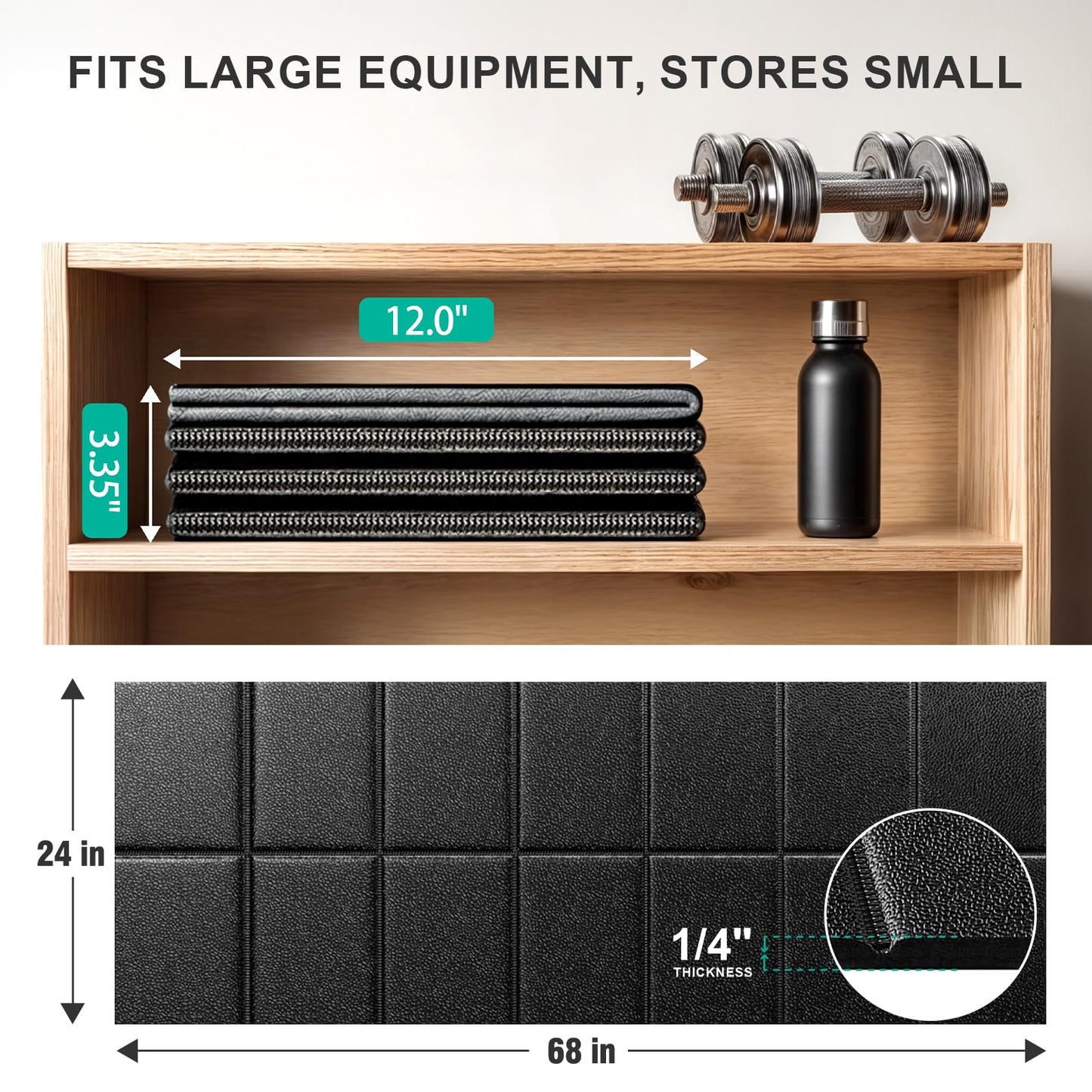 Foldable Treadmill Mat Walking Pads, Bike Exercise Equipment Mat, 1/4" Thick, 68"x24" Anti-Slip Waterproof Floor Protector for Carpet, Home Hardwood, Home Gyms, Workout Fitness Machines, Yoga, Gift