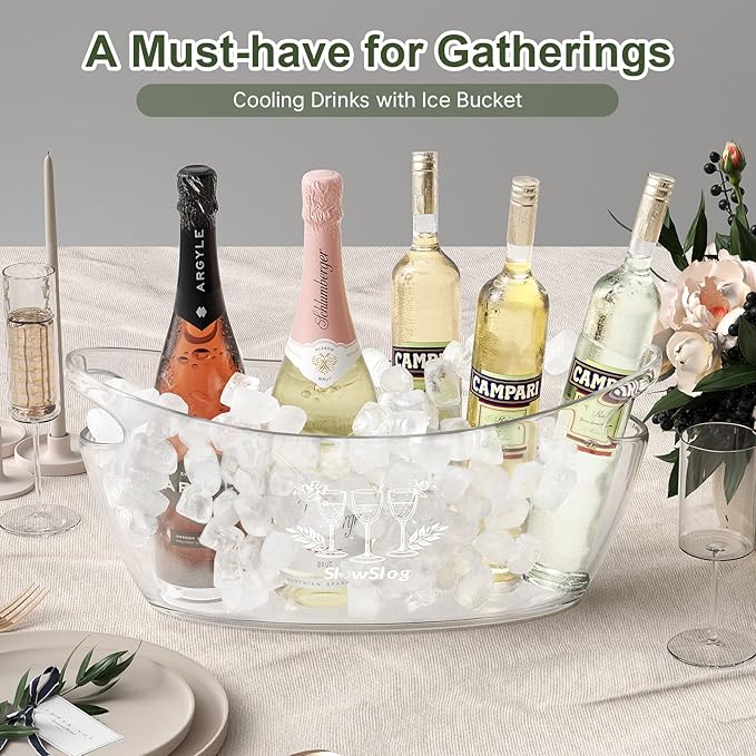 2Pcs 5.5L Ice Buckets for Parties, Acrylic Champagne Bucket, Ice Bucket with Scoop, Plastic Tub for Cocktail Bar, Clear Ice Bucket Beverage Tub for Champagne, Wine, Beer Bottles