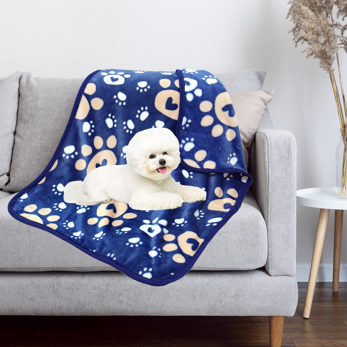 AHOOCUSTOM Dog Blanket, Soft Fleece Dog Blankets for Small Medium Dogs, Fluffy Flannel Pet Cat Puppy Blanket Mat Cover for Bed Couch, Cute Paw Print Throw Blanket for Dogs, Blue 40"X30"