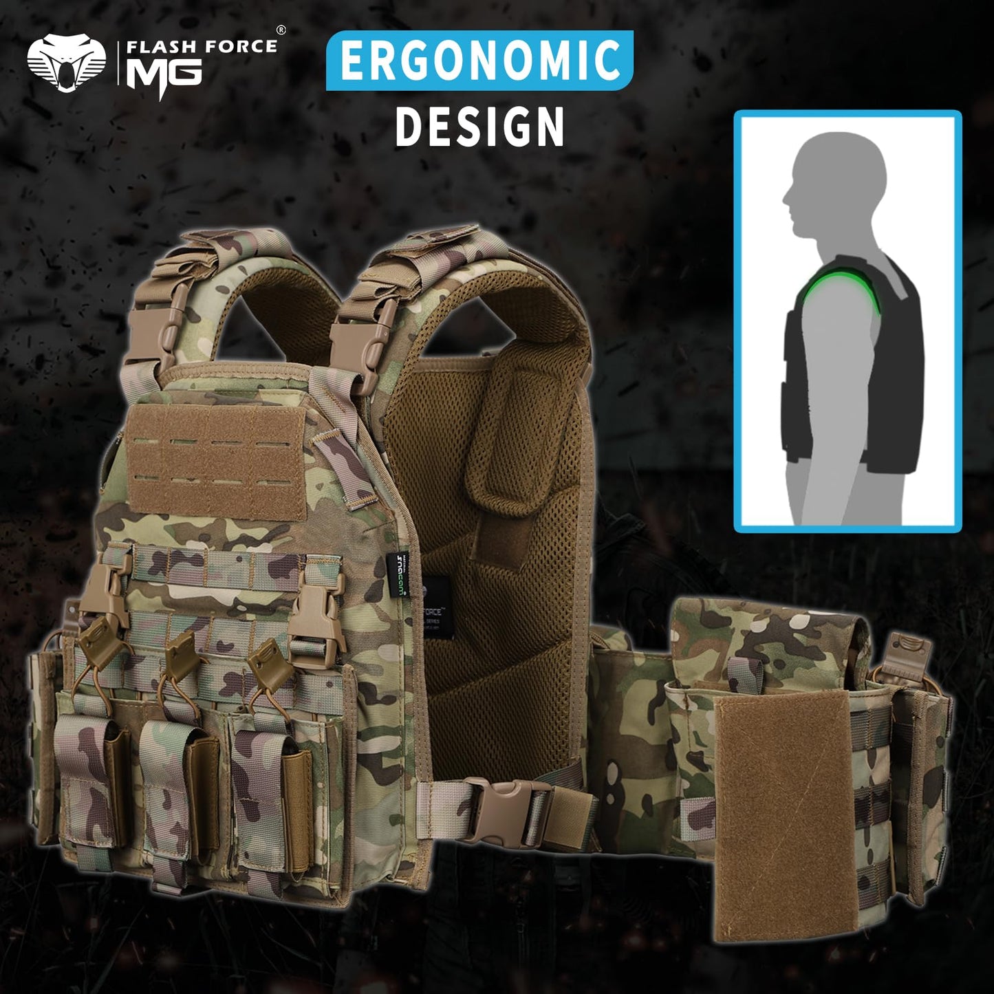 MGFLASHFORCE Tactical Vest Molle Airsoft Vest for Men (CP)